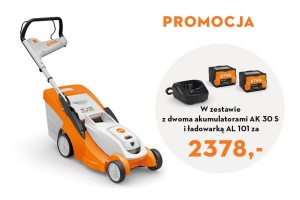 Kosiarka akumulatorowa RMA 239 C z dwoma akumulatorami AK 30 i AL 101. Szerokość 37 cm.System AK  